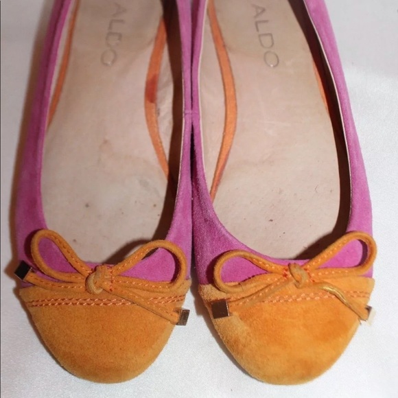 Aldo orange pink suede Cap toe ballet flats - Picture 2 of 8